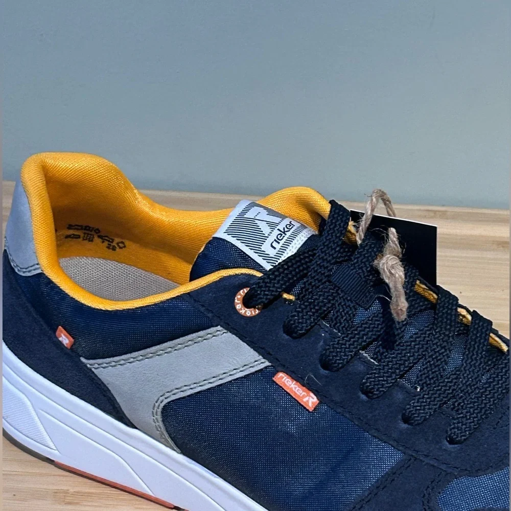 RIEKER Men's Size 12 Blue And Gray Suede Casual Sport Jogger Sneakers